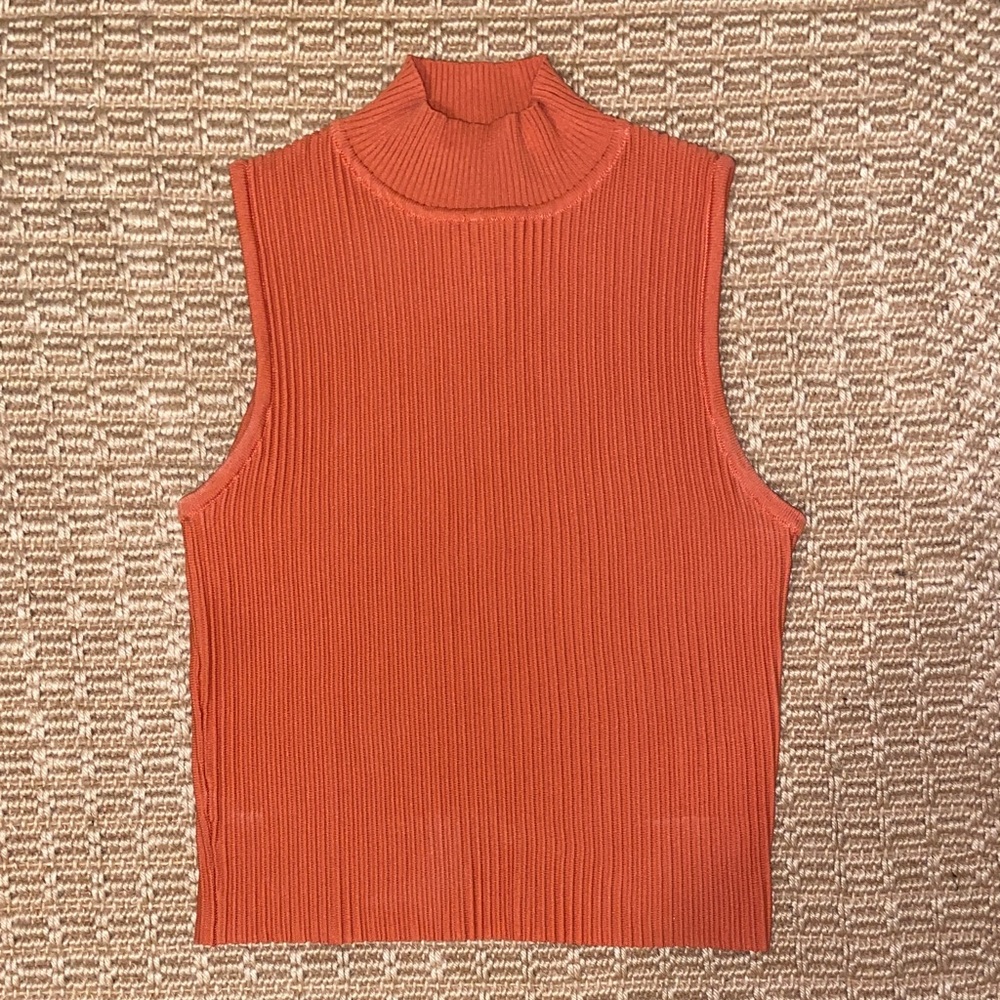 Forever 21 High Neck Ribbed Tank Top - Orange